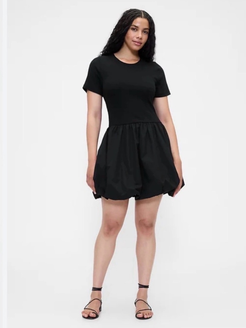 Gap Modern Mixed Media Bubble Mini Dress. Black Large Petite